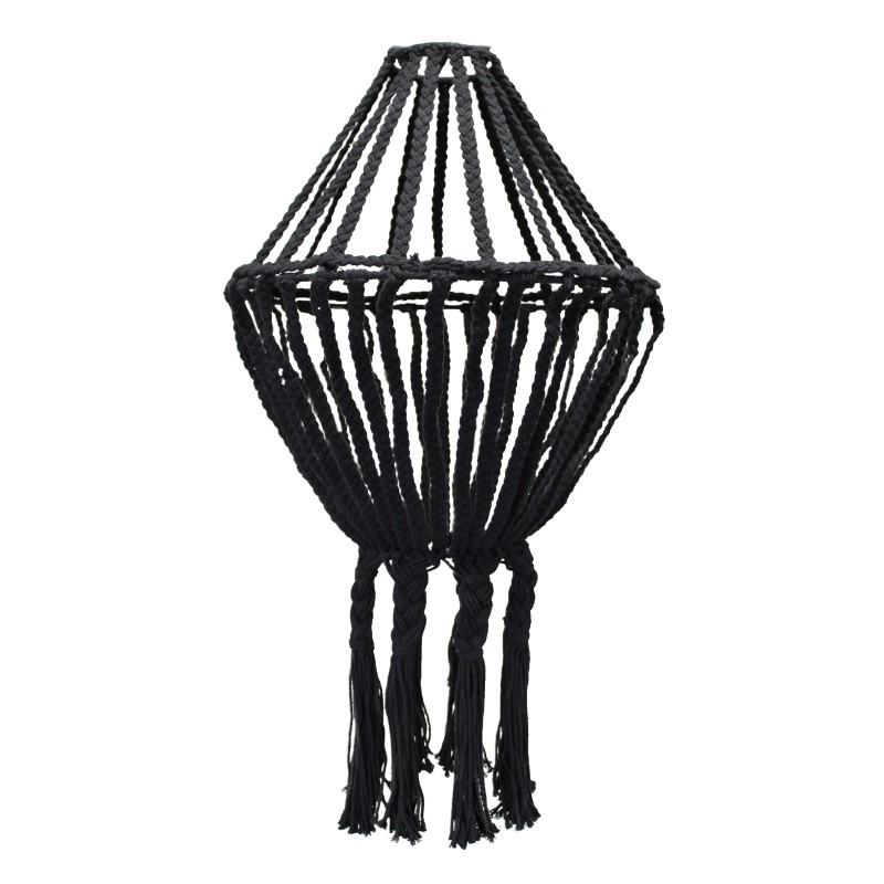 Lustre grande em macramê - Preto-LÂMPADAS DE MACRAMÉ-HOSTENATURA