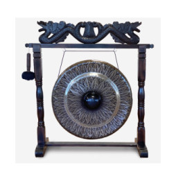 Gong de meditación grande sobre soporte marrón antiguo - 80cm - Negro - Estándar