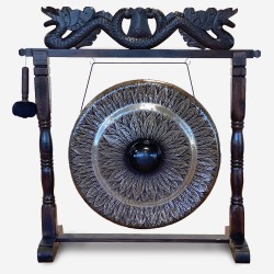 Grand gong de méditation sur support marron antique - 80cm - Noir - Standard