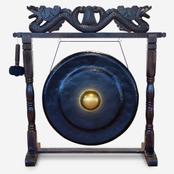 Gong de meditación grande sobre soporte marrón antiguo - 80 cm - negro