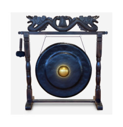 Gran Gong de Meditación en Soporte Marrón Antiguo - 80cm - Negro