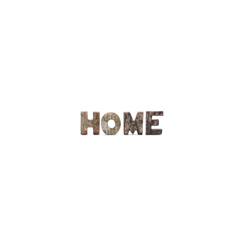 Set di lettere in corteccia rustica - HOME (4x3) - Piccole 7 cm-LETTERE IN LEGNO DECORATIVE-HOSTENATURA