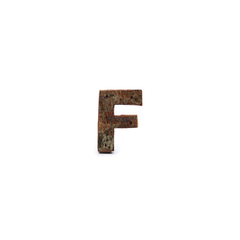 Lettera in corteccia rustica - "F" (12) - Piccola 7 cm-LETTERE IN LEGNO DECORATIVE-HOSTENATURA