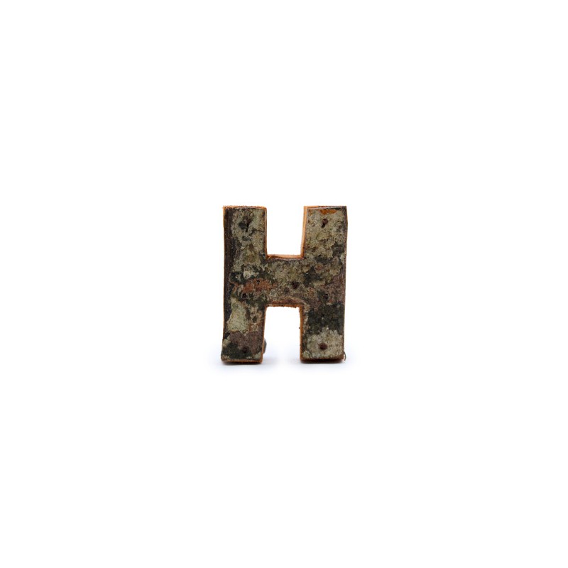 Lettera in corteccia rustica - "H" (12) - Piccola 7 cm-LETTERE IN LEGNO DECORATIVE-HOSTENATURA