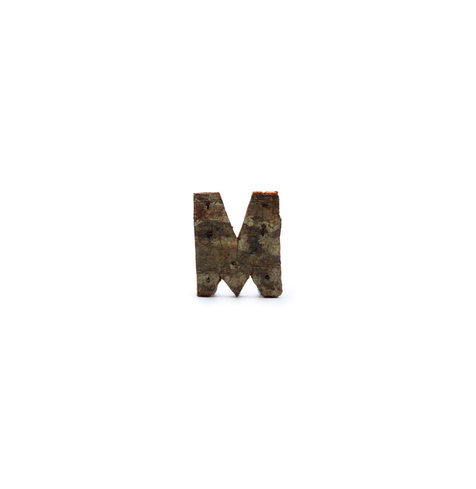 Letra de Corteza Rústica - "M" (12) - Pequeña 7cm-DECORATIVE WOODEN LETTERS-HOSTENATURA