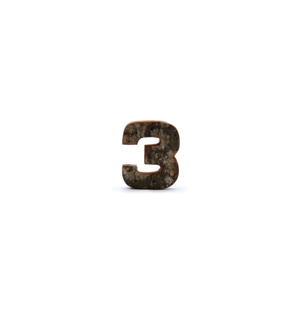 Número Corteza Rústica - "3" (12) - Pequeño 7cm