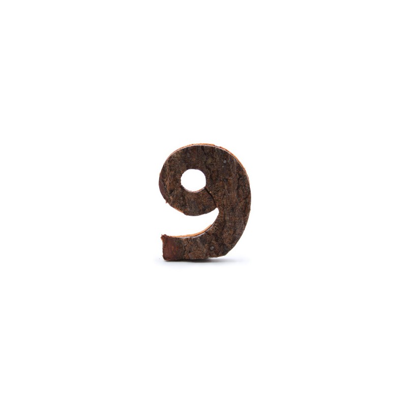 Numero di corteccia rustica - "9" (12) - Piccolo 7 cm-LETTERE IN LEGNO DECORATIVE-HOSTENATURA