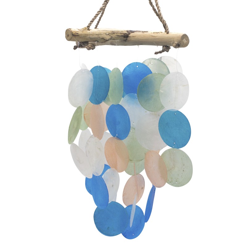 Wooden chime - Cross - Blue and pearl-FLOATING WOODEN WIND CHIME-HOSTENATURA