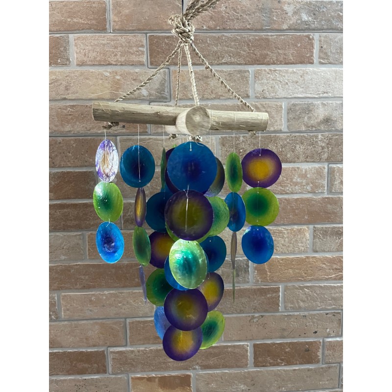 Wooden chime - Cross - Green and purple-FLOATING WOODEN WIND CHIME-HOSTENATURA