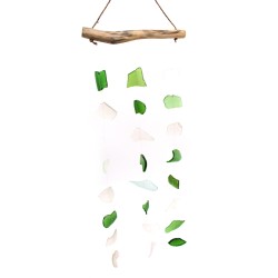 Carillon en verre recyclé - Trois gouttes vert et blanc