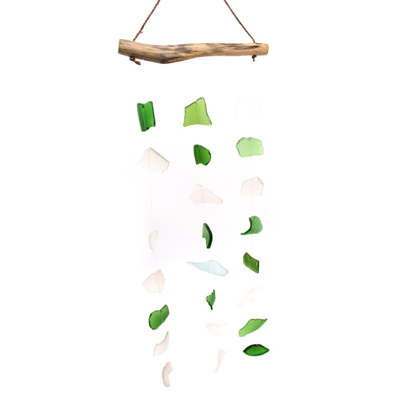 Recycled glass chime - Three drops green and white-RECYCLED GLASS CHIME-HOSTENATURA