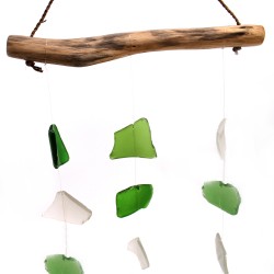 Recycled glass chime - Three drops green and white