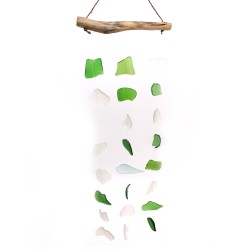 Carillon en verre recyclé - Trois gouttes vert et blanc