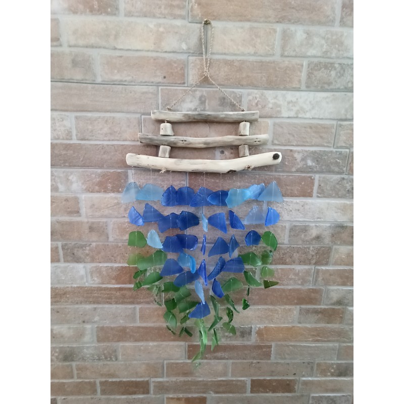 Recycled glass chime - Blue and green-RECYCLED GLASS CHIME-HOSTENATURA