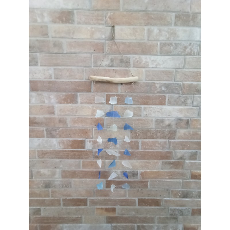 Recycled glass chime - Three strings - Blue and white-RECYCLED GLASS CHIME-HOSTENATURA