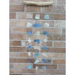 Recycled glass chime - Three strings - Blue and white