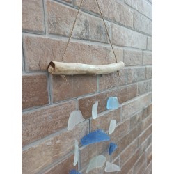 Recycled glass chime - Three strings - Blue and white