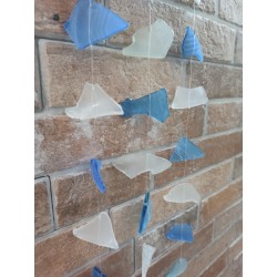 Recycled glass chime - Three strings - Blue and white