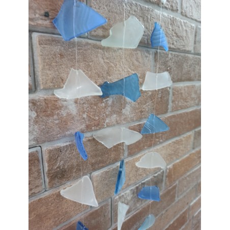 Carillon en verre recyclé - Trois cordes - Bleu et blanc