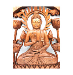 Panel de madera de Buddha y Lotus - 40cm