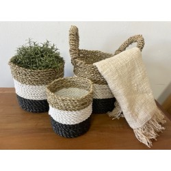 Conjunto Cesto de Algas - Cinzento Escuro/Branco/Natural