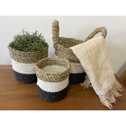 Conjunto Cesto de Algas - Cinzento Escuro/Branco/Natural