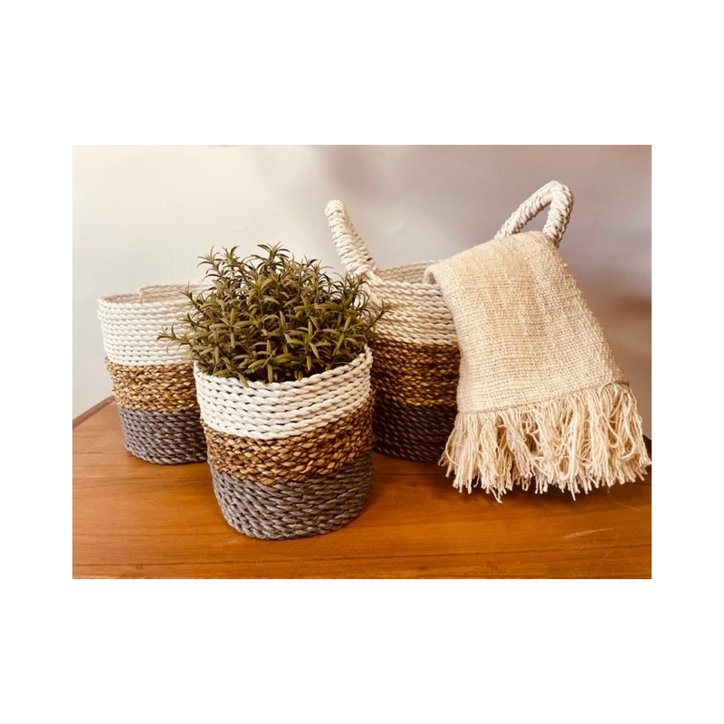 Seaweed basket set - Grey / Natural / White-SEAWEED BASKET SET-HOSTENATURA