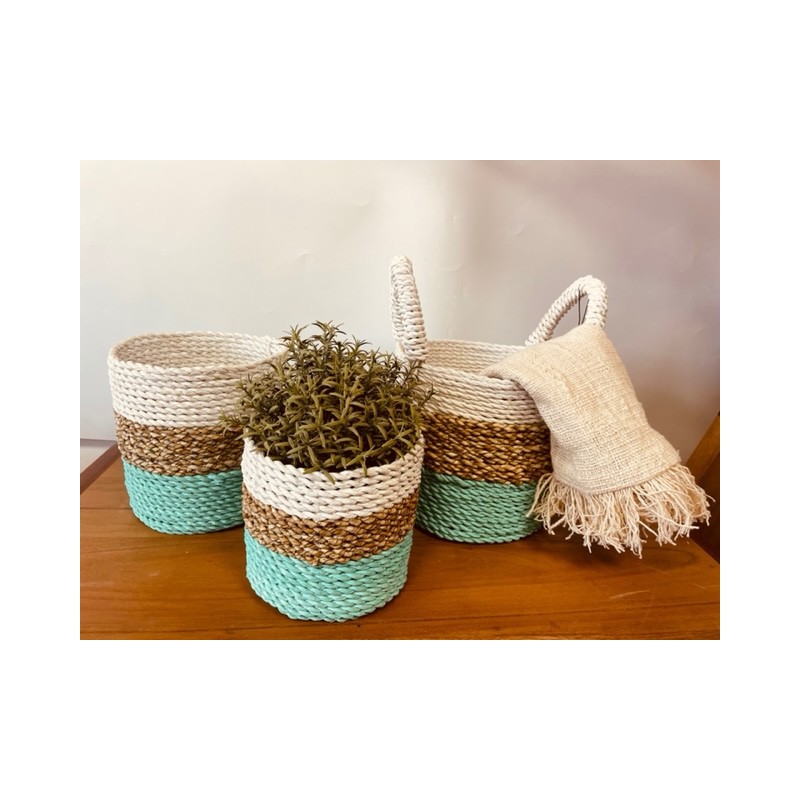 Conjunto Cesto de Algas - Verde/Natural/Branco-CONJUNTO CESTA DE ALGAS MARINHAS-HOSTENATURA