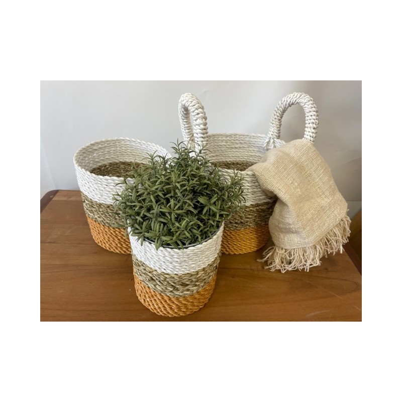 Seaweed basket set - Orange/Natural/White-SEAWEED BASKET SET-HOSTENATURA