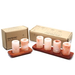 Set of 4 Himalayan Salt Shot Glasses and Wooden Serving Stand