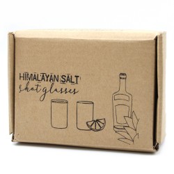 Lot de 2 verres à liqueur de sel de l’Himalaya et support de service en bois