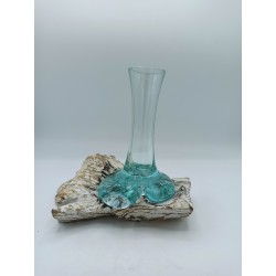 Gegossenes Glas auf gebleichtem Holz - Vase - klein