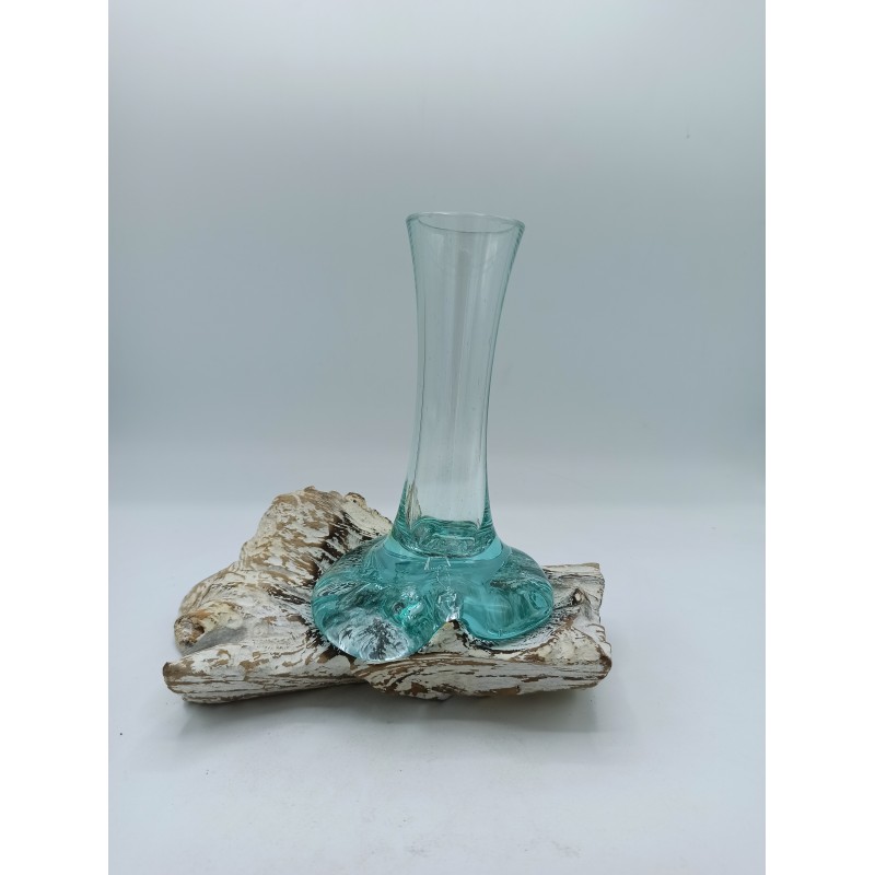 Cast Glass on Bleached Wood - Vase - Small-FUSED GLASS ON WOOD-HOSTENATURA