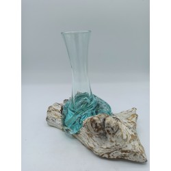 Gegossenes Glas auf gebleichtem Holz - Vase - klein