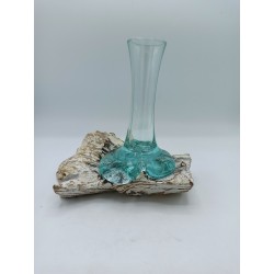 Gegossenes Glas auf gebleichtem Holz - Vase - klein