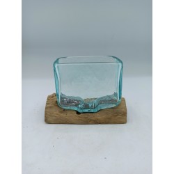 Fused Glass Tank on Wood with Stand - Small Bowl