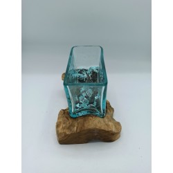 Cast Glass Tank on Wood with Stand - Medium Bowl