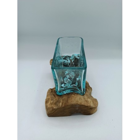 Cast Glass Tank on Wood with Stand - Medium Bowl