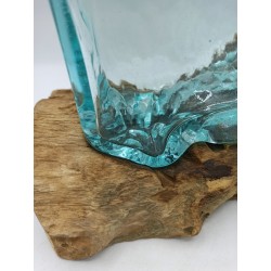 Cast Glass Tank on Wood with Stand - Medium Bowl