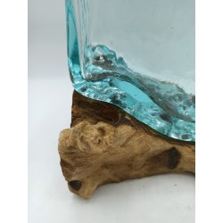 Cast Glass Tank on Wood with Stand - Medium Bowl