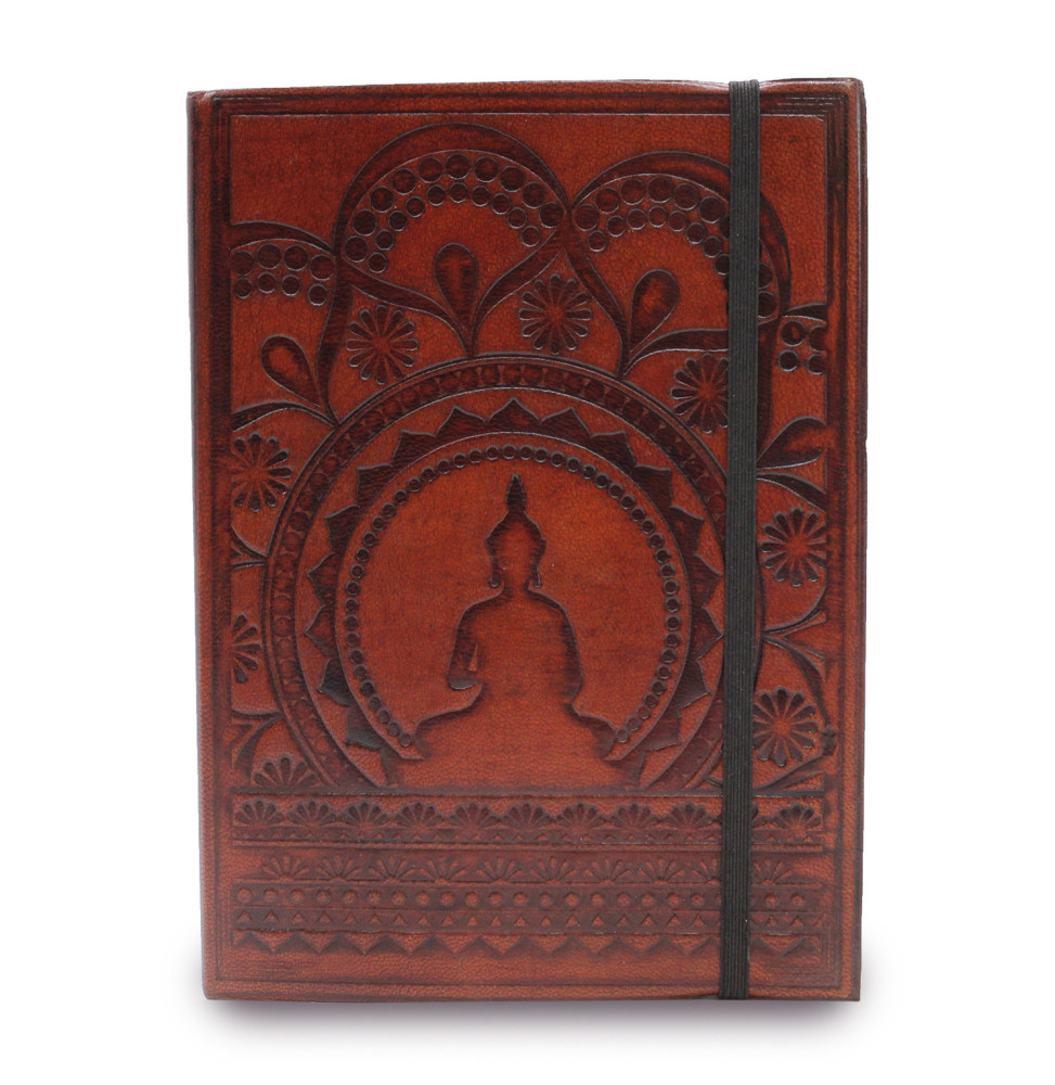 Cuaderno pequeño con elástico - Mandala tibetano-HANDMADE NOTEBOOKS MADE OF VEGETABLE LEATHER-HOSTENATURA