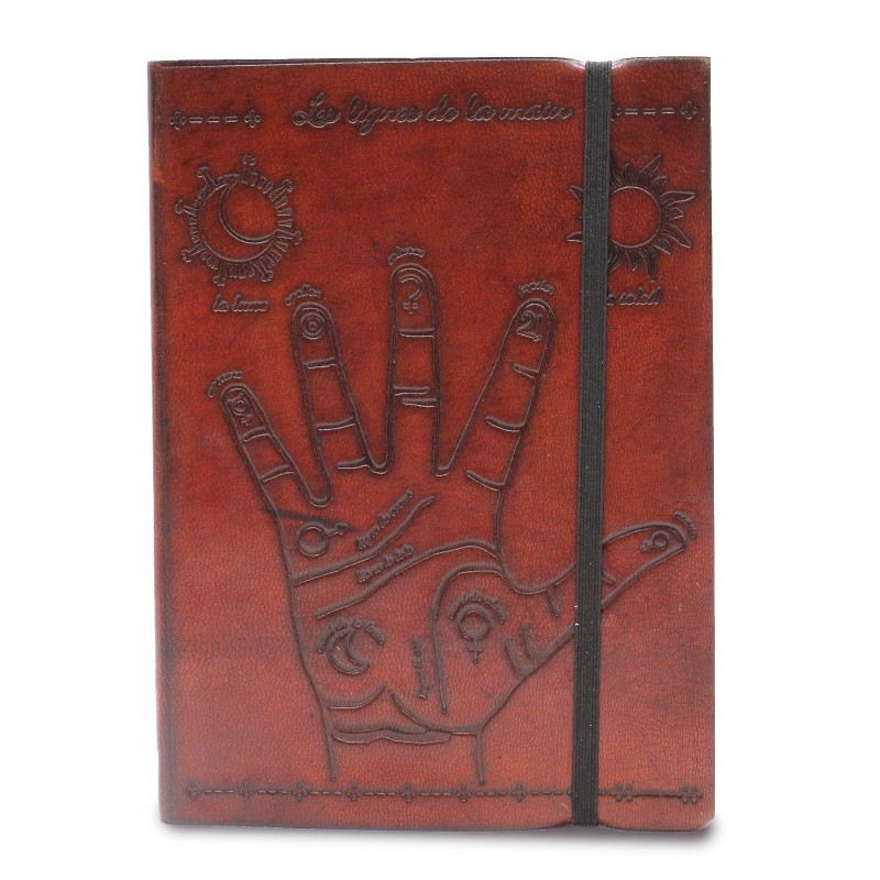 Small notebook with elastic - Palmistry-HANDMADE NOTEBOOKS MADE OF VEGETABLE LEATHER-HOSTENATURA