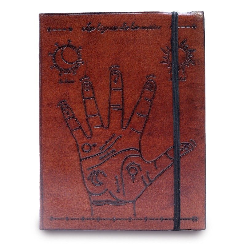 Medium notebook with elastic - Palmistry-HANDMADE NOTEBOOKS MADE OF VEGETABLE LEATHER-HOSTENATURA