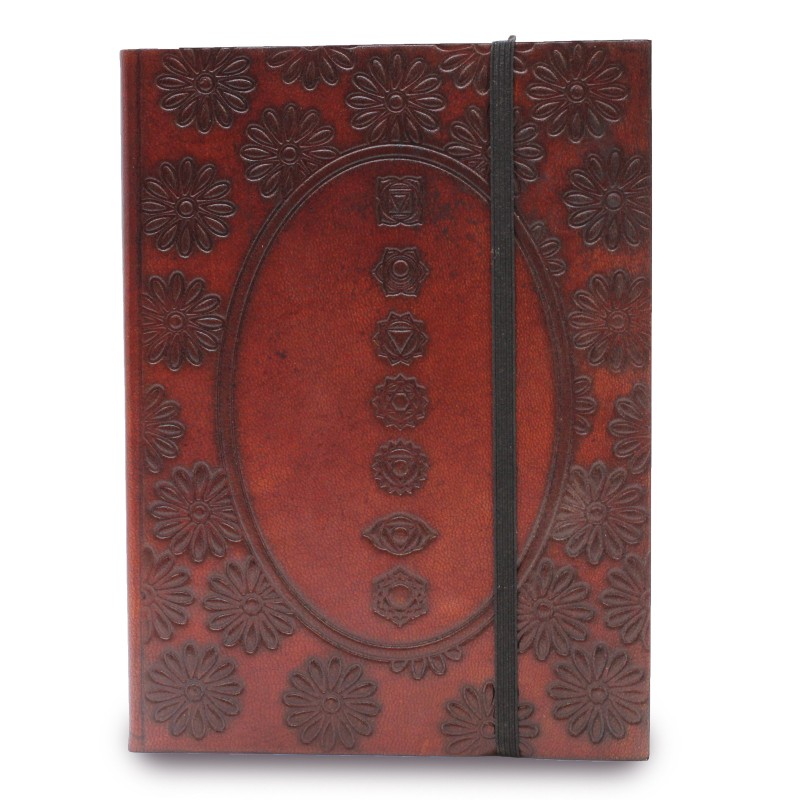 Small notebook with elastic - Chakra Mandala-HANDMADE NOTEBOOKS MADE OF VEGETABLE LEATHER-HOSTENATURA