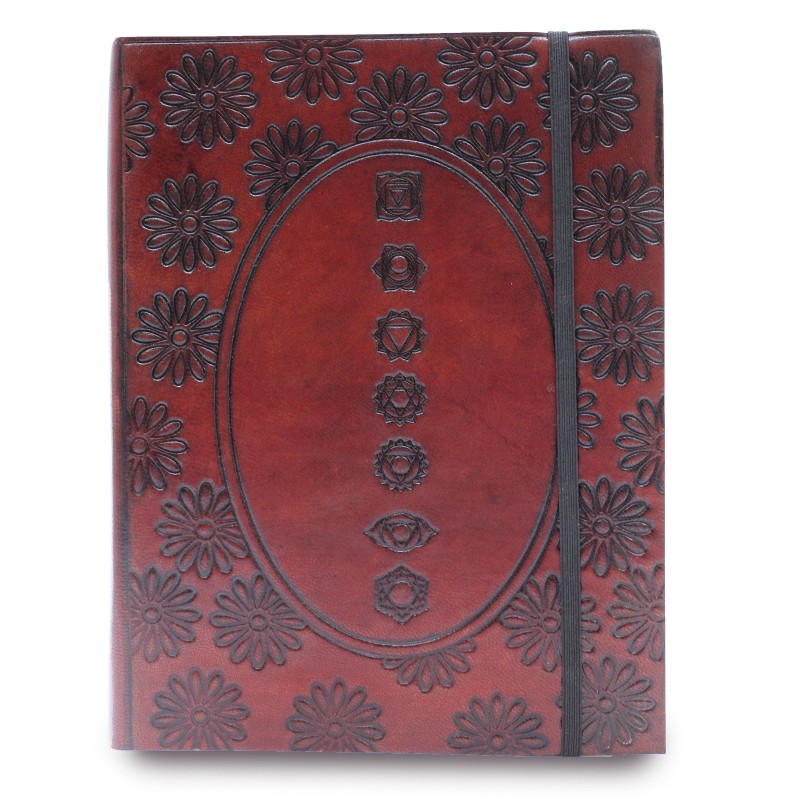 Carnet de notes moyen avec élastique - Chakra Mandala-CARNETS EN CUIR VÉGÉTAL FAIT MAIN-HOSTENATURA