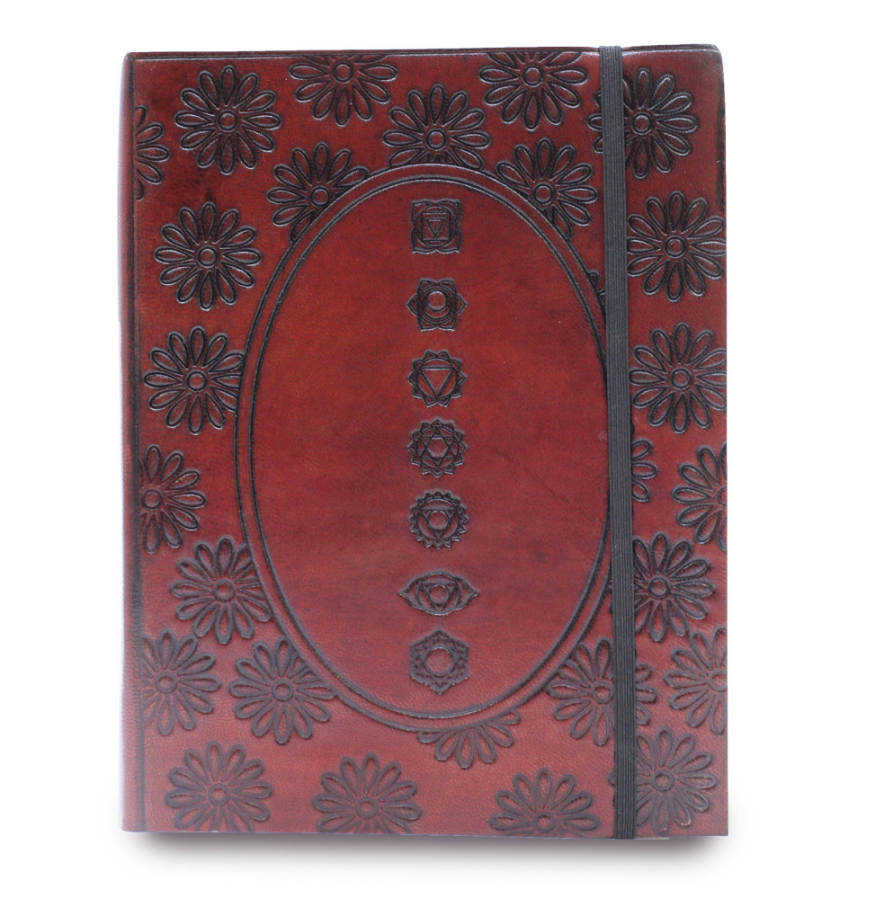 Cuaderno mediana con elástico - Chakra Mandala-CUADERNOS ARTESANALES DE CUERO VEGETAL-HOSTENATURA