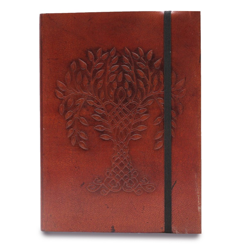 Small notebook with elastic - Tree of life-HANDMADE NOTEBOOKS MADE OF VEGETABLE LEATHER-HOSTENATURA