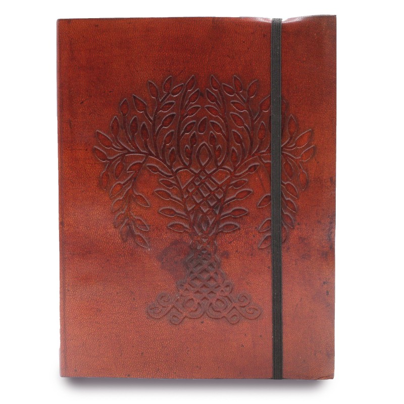 Medium notebook with elastic - Tree of life-HANDMADE NOTEBOOKS MADE OF VEGETABLE LEATHER-HOSTENATURA