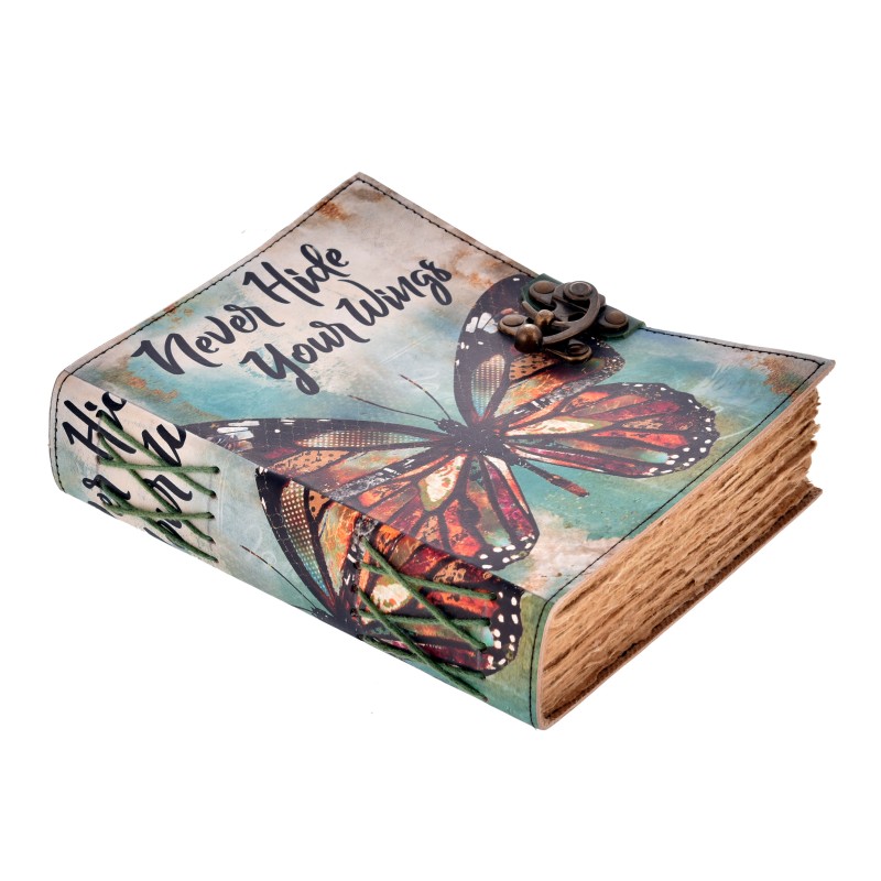 Caderno de coiro "Never Hide Your Wings" (7x5")-CADERNOS E AGENDA DE COIR-HOSTENATURA