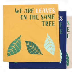 Fodera per cuscino in cotone stampato - We Are Leaves - Giallo, Blu e Naturale